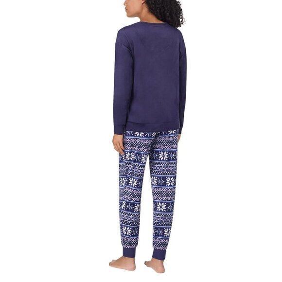 Nautica Womens 2-pc Pajama Set Snowflake Print Pants Henley Top Stretch Fleece - Picture 3 of 6